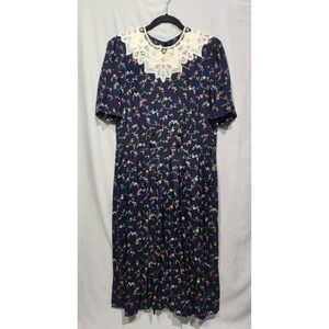 Vtg Amanda Adams Floral Long Cottagecore Pleated Dress W Button Details Sz 14